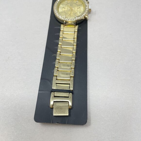 New York & Co Gold-Tone Watch Embellished Face Links Quartz Analog - Picture 4 of 8